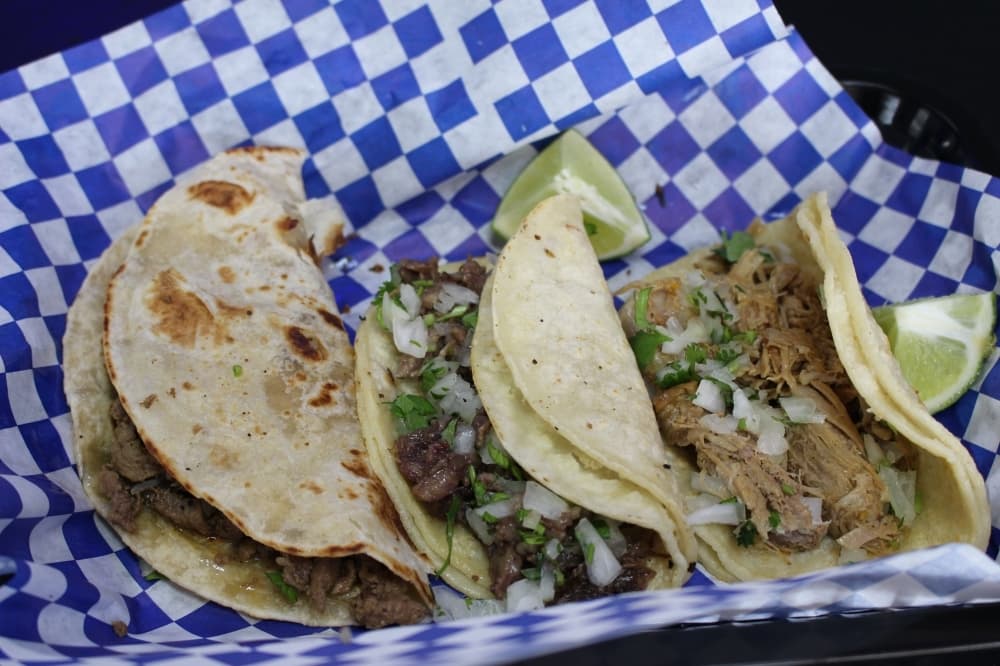 Alma Perez said some of Taco Patron's most popular tacos are the barbacoa (left), fajita beef (center) and carnitas (right) tacos. (Chandler France/Community Impact)