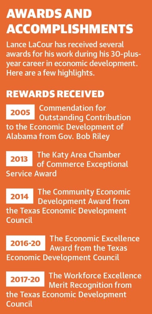 Lance LaCour has received several awards for his work during his 30-plus-year career in economic development. Here are a few highlights. (Ronald Winters/Community Impact Newspaper) 