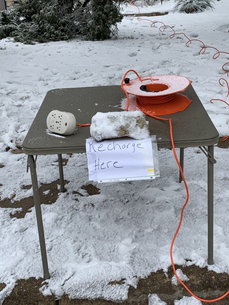 Neighbors put out an extension cord for others without power during the February storm. (Courtesy Cynthia Wilcox)
