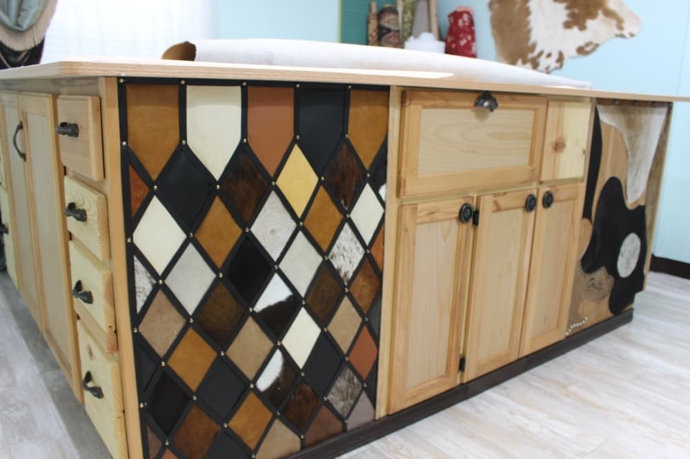 Brunetti designed and built a work table herself. (Sierra Rozen/Community Impact Newspaper)