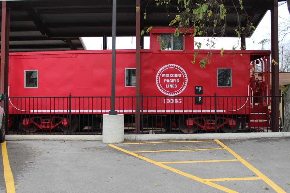 
A Missouri Pacific caboose is one of the train cars on display. 