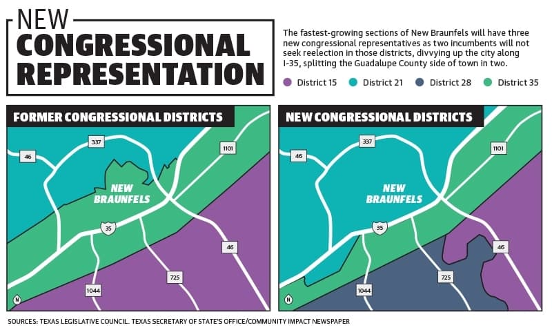 Newly Redrawn electoral maps split New Braunfels from 3 ways to 4 in Congress