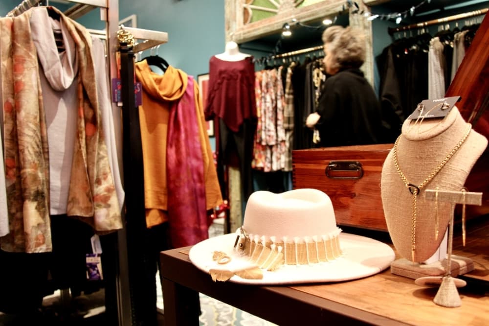 Bokabuku displays its various clothing, jewelry and hats in a curated setup. (Sumaiya Malik/Community Impact Newspaper)