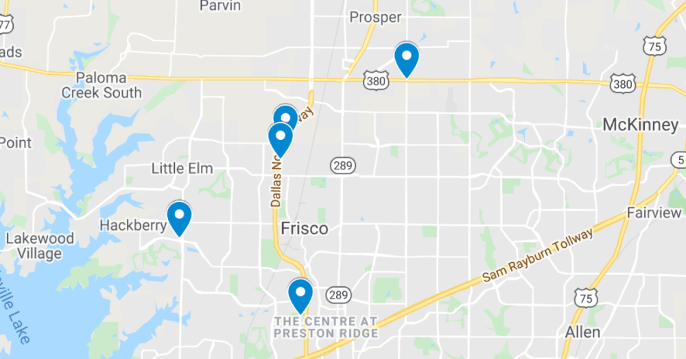 The 5 most recent commercial projects in Frisco, including renovations to Texas Health Resources, UT Southwestern Frisco Campus