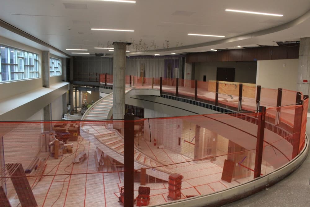 Commissioned art pieces will be on display along the lobby walls of the South Tower, and the second floor will be largely dedicated to per-operation space. (Andrew Christman/Community Impact Newspaper) 