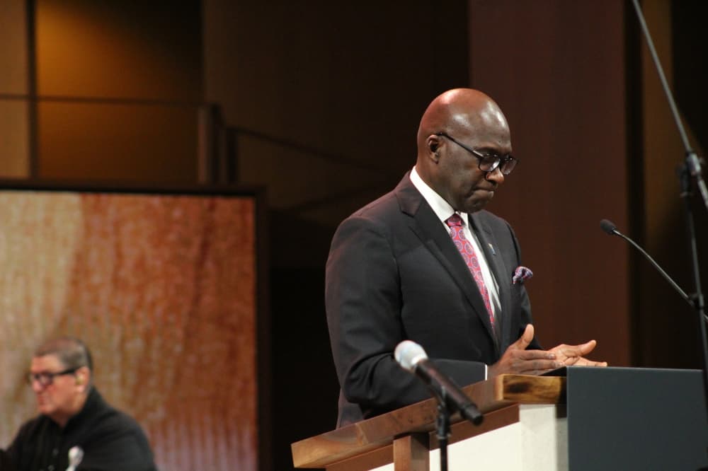 Jesse Tyson speaks during the 33rd annual Martin Luther King Jr. Day celebration in The Woodlands. (Andrew Christman/Community Impact Newspaper)