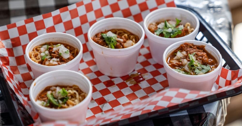 Birria Ramen Soup ($6): A Cup of noodles is served with shredded beef, consomme soup, onions and cilantro.(Courtesy Greater East Montgomery County Chamber of Commerce)