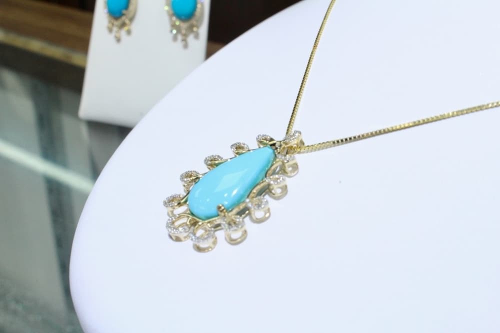 Parish said customers are drawn to turquoise, as found in this necklace. (Jishnu Nair/Community Impact Newspaper)
