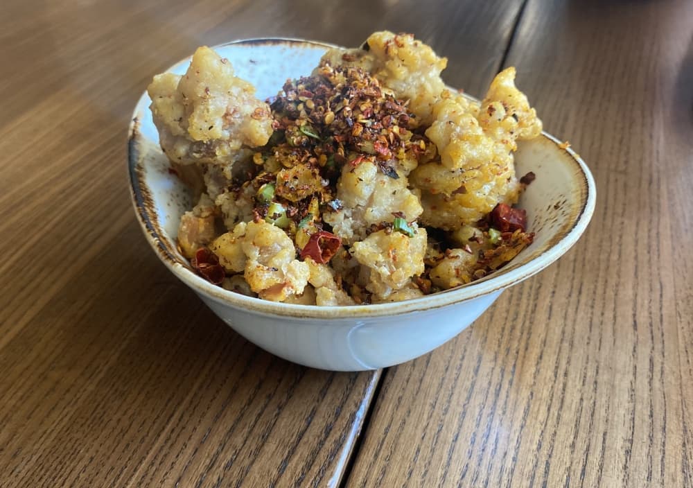 
Another crowd favorite is the crispy fried pieces of chicken thigh, tossed with Sichuan peppercorns and chilies.