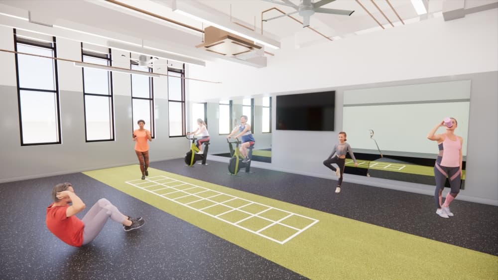 rendering of people working out in training room