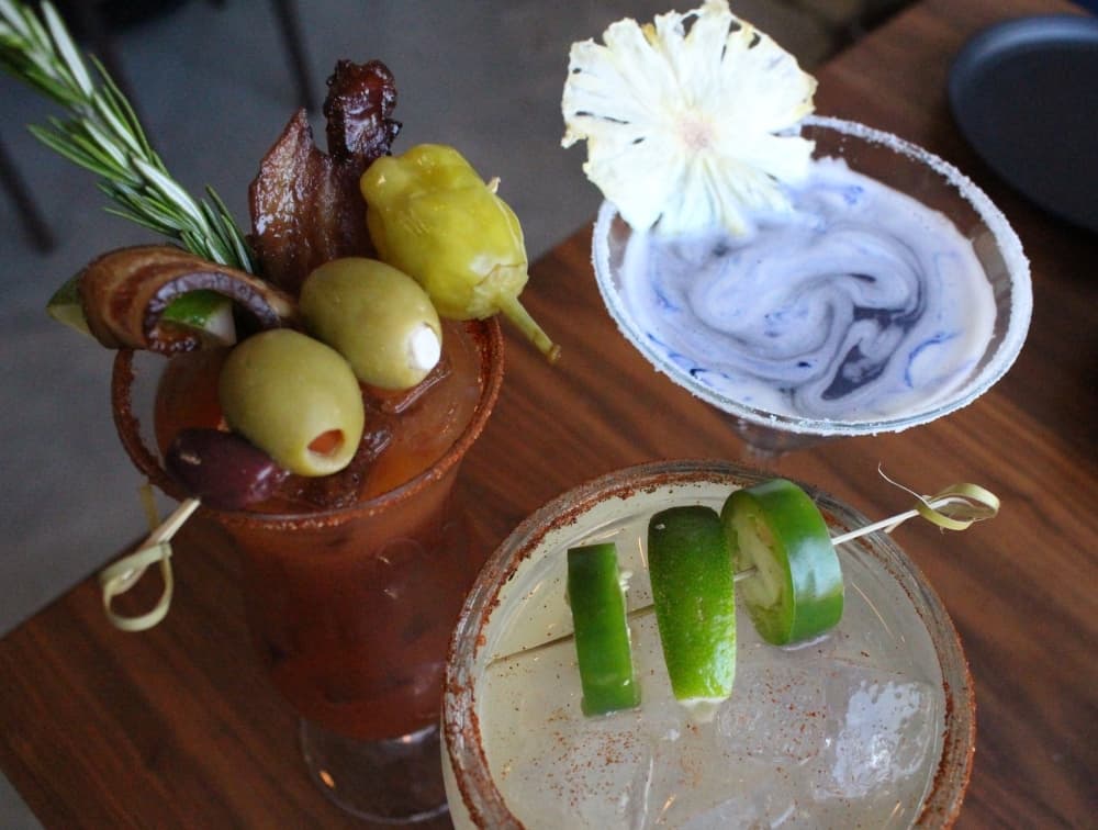 
Mary Stuart Queen of Scots: scotch, bloody mary mix, Clamato juice, rosemary, tomato, black peppercorns and bacon ($16)
