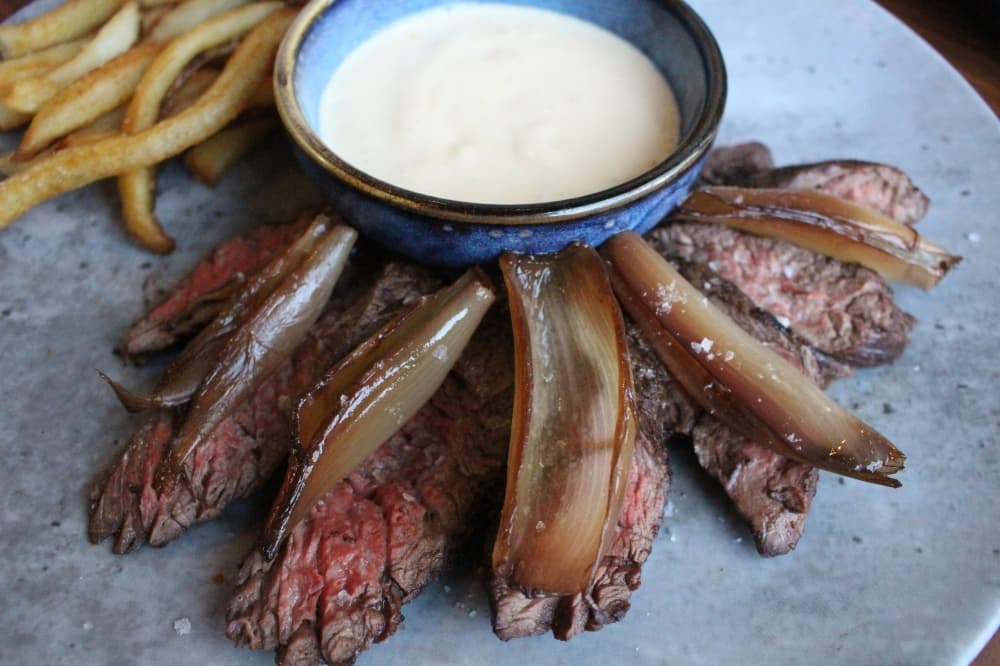 Lestingi said thee steak frites ($42) with duck fat fries and smoked onion bearnaise is one of his favorite dishes. 