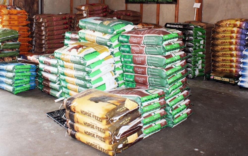 Johnson Feed Company offers a variety of animal food, including high-end dog food and livestock feed. (Karen Chaney/Community Impact Newspaper)