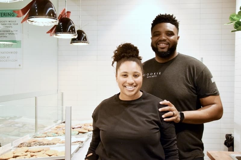 Husband and wife Jeff and Marissa Allen own Cookie Society in Frisco. (Amber Friend/Community Impact Newspaper)