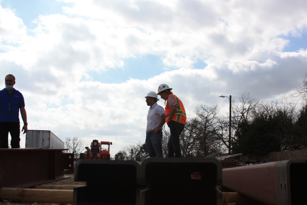 Construction on the Westside Branch of the New Braunfels Public Library has continued. (Lauren Canterberry/Community Impact Newspaper)
