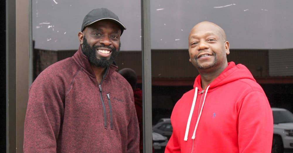 Leonard Hayes (left) owns the Komedy Lounge with his wife, Tracey Hayes, while Comedian Stick (right) hosts performances at the venue. (Emily Lincke/Community Impact Newspaper)