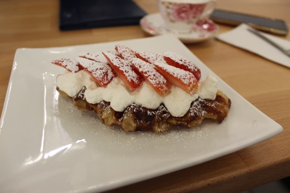 The croffle ($6.95) is the newest menu item and is a cross between a croissant and a waffle. (Sierra Rozen/Community Impact Newspaper)