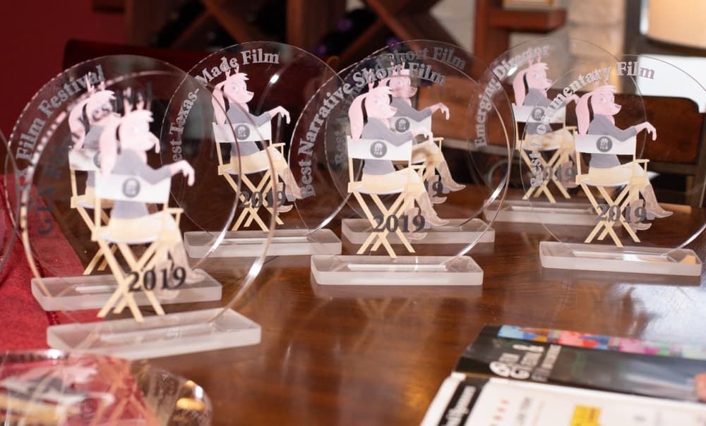 
The awards for the inaugural GTX Film Festival are seen. (Courtesy Lisa Welch)