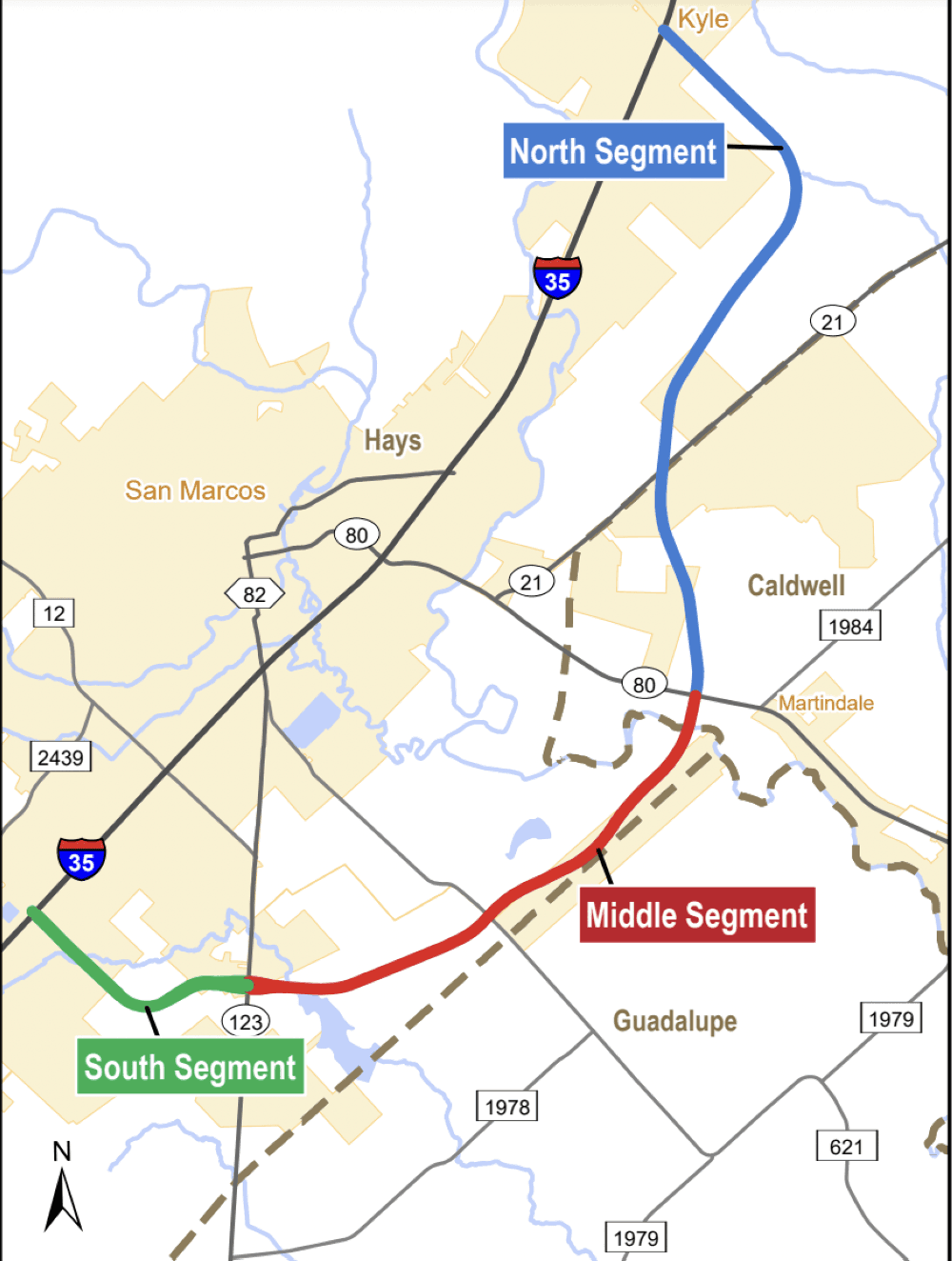 Hays County, San Marcos and Texas Department of Transportation leadership broke ground on the FM 110 North project March 1. (Courtesy TxDOT)