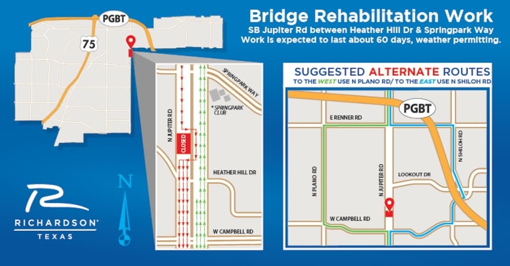 Bridge rehabilitation work on Jupiter Road and more ongoing transportation updates in Richardson