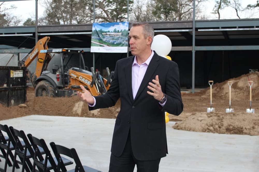 Jim Carman, president of The Howard Hughes Corp. Houston region, speaks during the Memorial Hermann Primary Care Clinic groundbreaking ceremony. (Andrew Christman/Community Impact Newspaper)