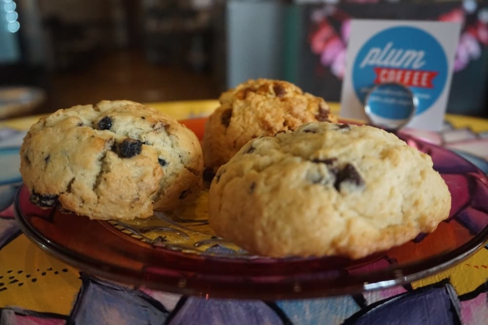 Scones and other pastries are made at Cake Fine Pastry and brought over to Plum Coffee. (Mikah Boyd/Community Impact Newspaper)