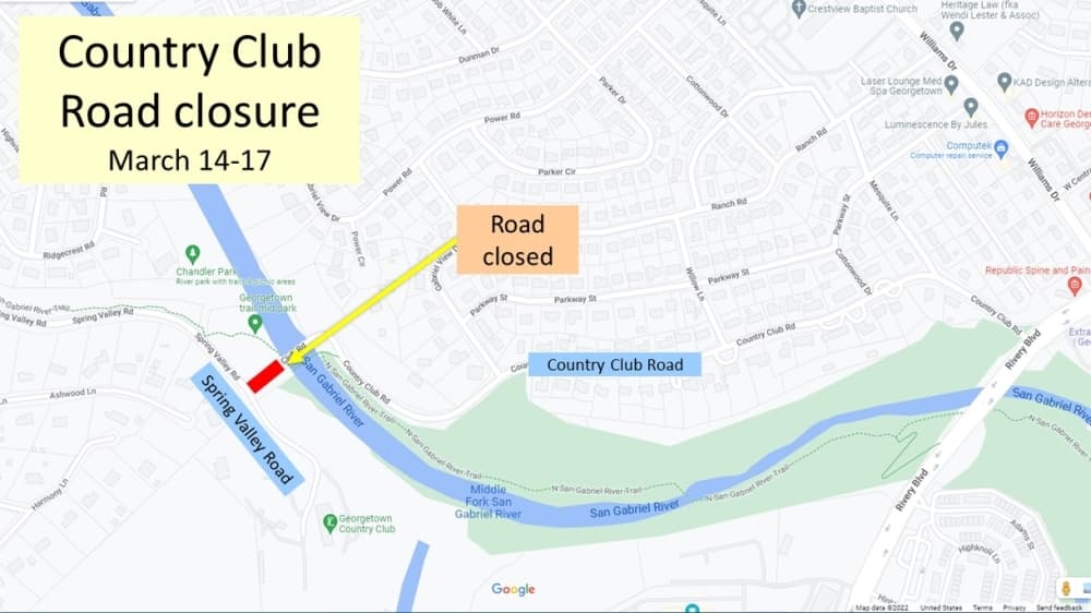 Country Club Road closed March 14-17