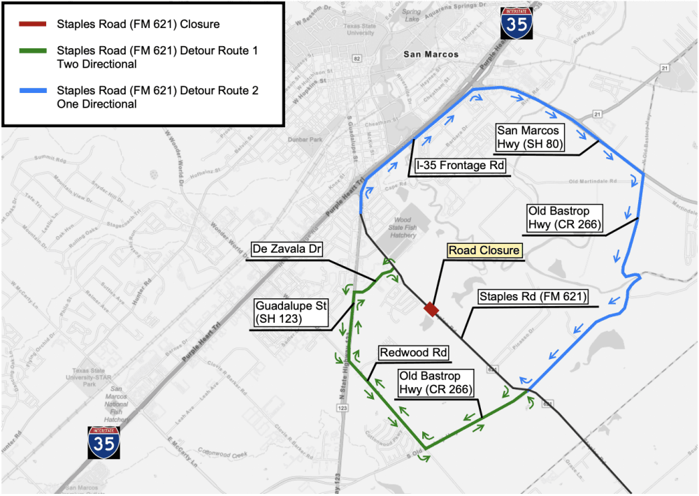 Detour signs will be placed along FM 621. (Courtesy Texas Department of Transportation)