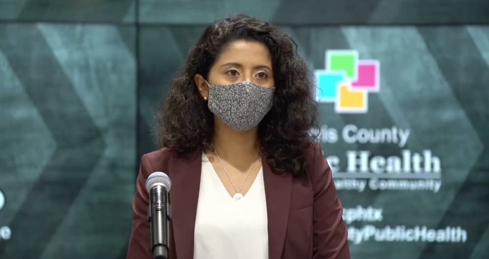 Harris County Judge Lina Hidalgo speaks at a press conference July 22. (Screenshot courtesy Facebook)
