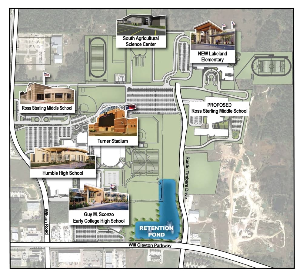Upon completion, HISD Chief Communications Officer Jamie Mount said the project would protect several district facilities from potential future flooding by providing additional stormwater storage capacity. (Graphic courtesy Humble ISD)