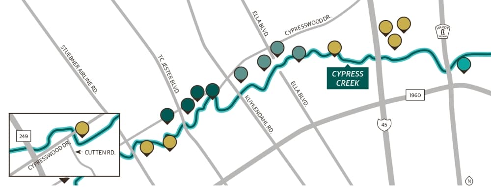 A new report from engineering firm Jones & Carter recommended 22 stormwater detention basins be added to the Cypress Creek watershed, including 16 in the Spring and Klein area. (Ronald Winters/Community Impact Newspaper)