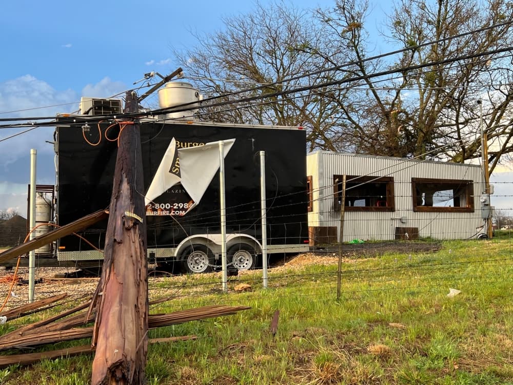 Several food trucks were destroyed at Eli's Roadside Market in Round Rock. (Joe Warner/Community Impact Newspaper)