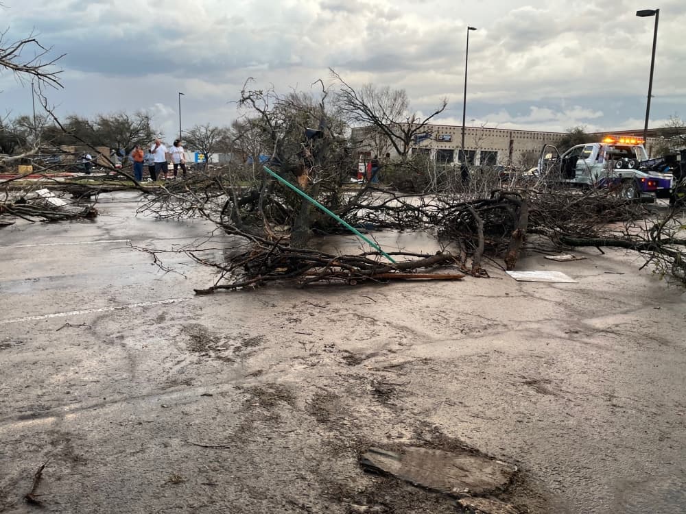 Damage occurred in the parking lot of The Boardwalk shopping center in Round Rock.