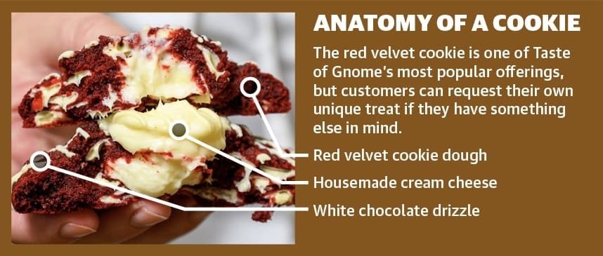 The red velvet cookie is one of Taste of Gnome’s most popular offerings, but customers can request their own unique treat if they have something else in mind. (Courtesy Taste of Gnome)