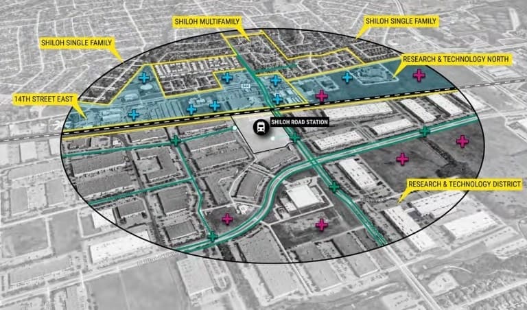 Area around the future site of the Shiloh Road Station.