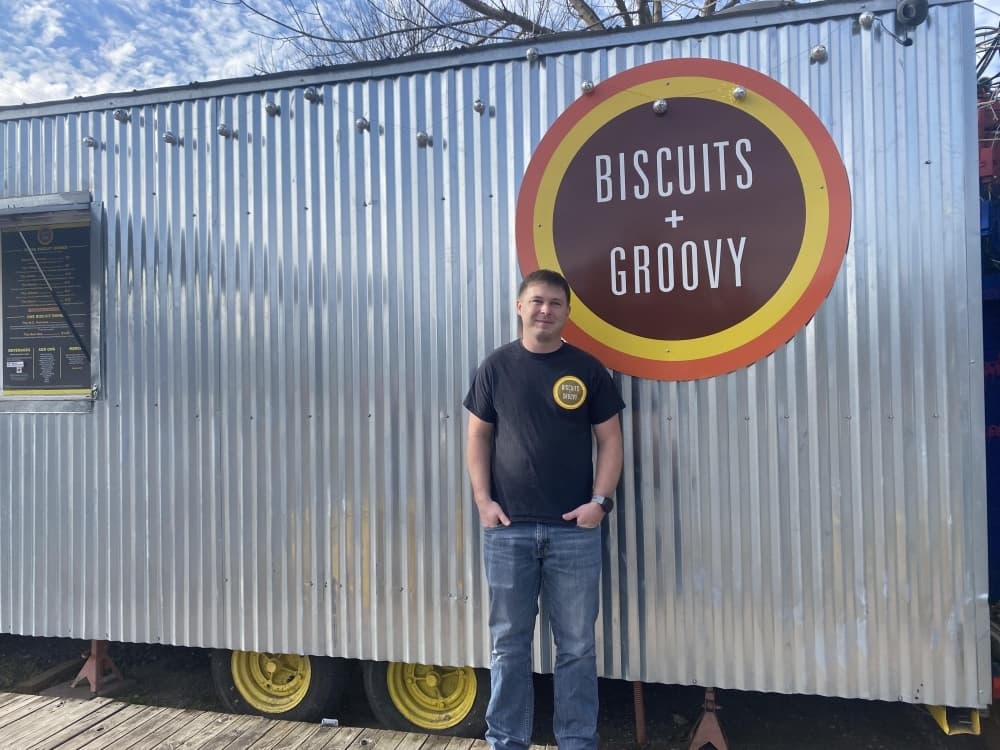 
Owner Jon Lach stands outside the Hyde Park food truck. (Photos by Darcy Sprague/Community Impact Newspaper)