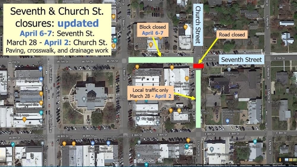 Downtown Georgetown to see road closures in first week of April