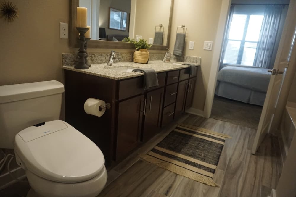 Master bathrooms include a power flush toilet and bidet for the convenience of residents. (Mikah Boyd/Community Impact Newspaper)