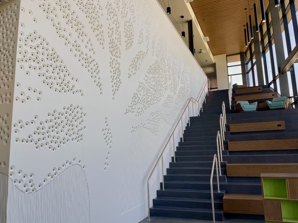 The West Pearland Library is two floors with various artwork throughout the facility. (Andy Yanez/Community Impact Newspaper)