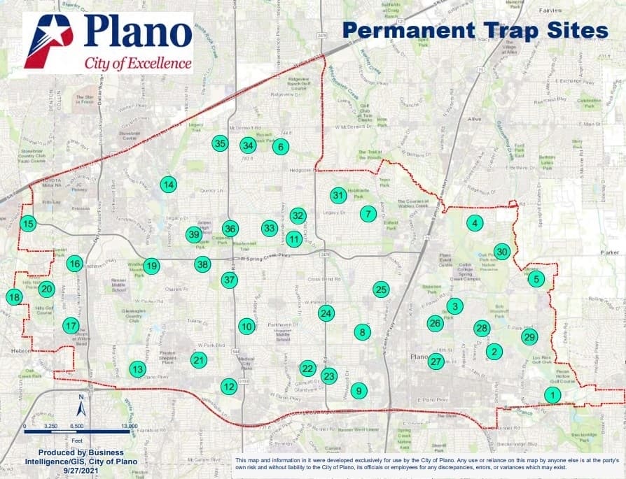 This map shows the sites Plano will typically monitor for mosquito-borne illnesses. (Courtesy city of Plano)