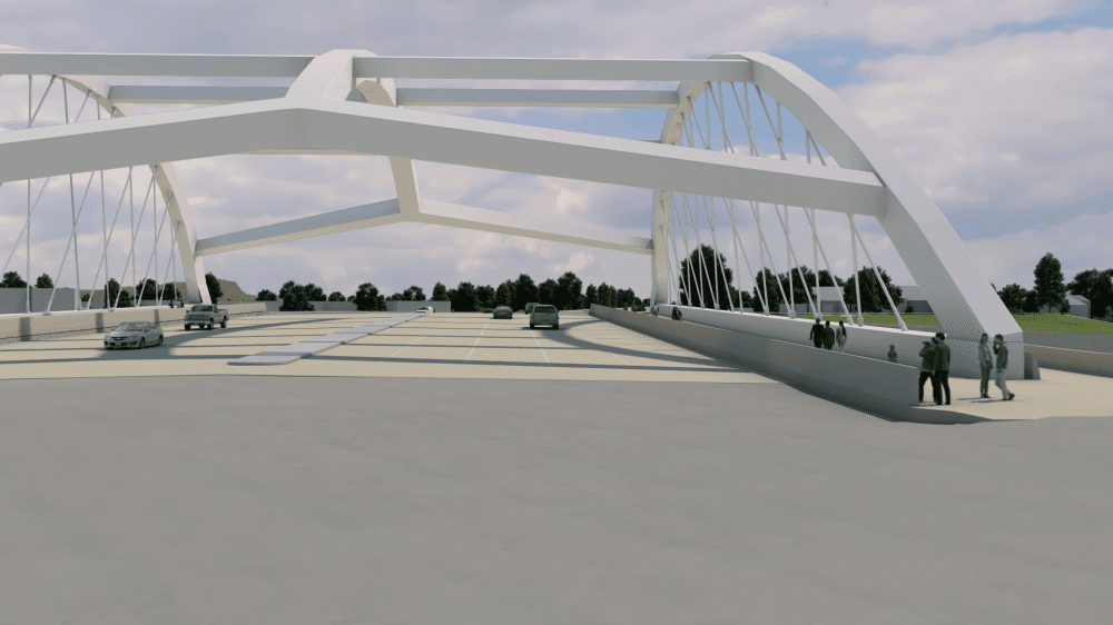 A rendering shows a completed Skillman Street bridge from the street-level view. (Courtesy Pegasus Link Constructors)