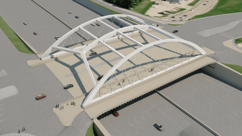 A rendering shows a completed Skillman Street bridge from a bird's-eye view. (Courtesy Pegasus Link Constructors)