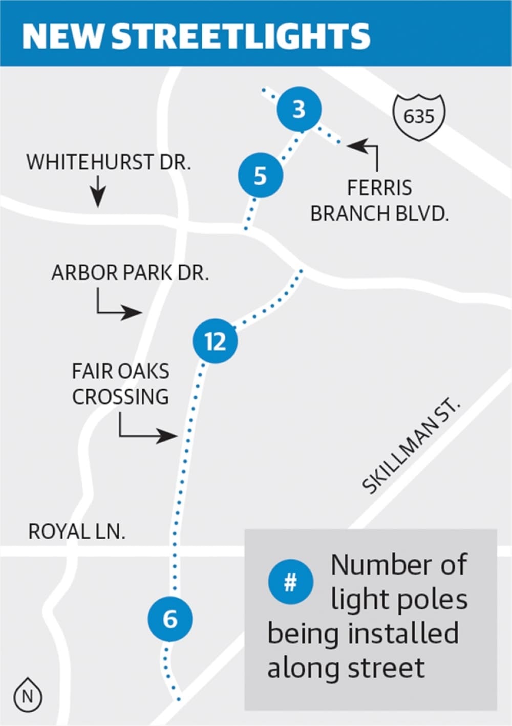 A map shows the location of the new streetlights.(Community Impact Newspaper)