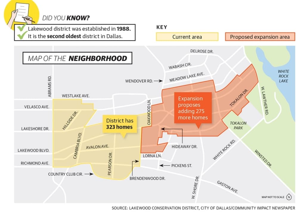 A map shows the existing and proposed Lakewood Conservation District. (Community Impact Newspaper)