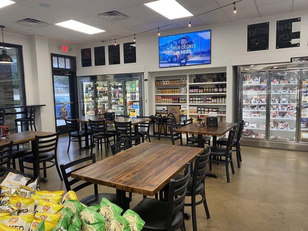 Along side the meat market, Flurry's offers cooked meals at its bistro. Customers can order a range of food such as soups, salads, burgers, po' boys and other Louisiana staples. (Samantha Douty/ Community Impact Newspaper)