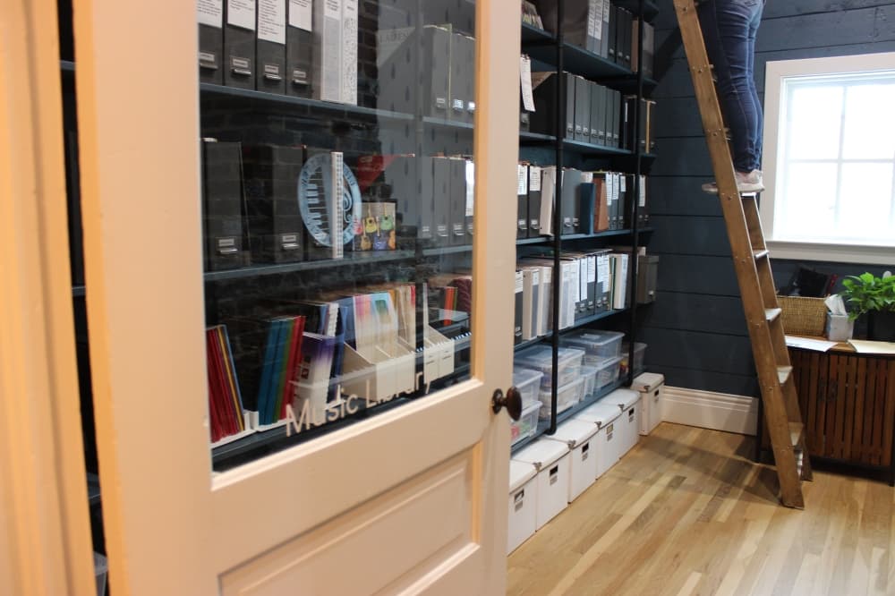 
A music library room is used to store music for students and teachers.