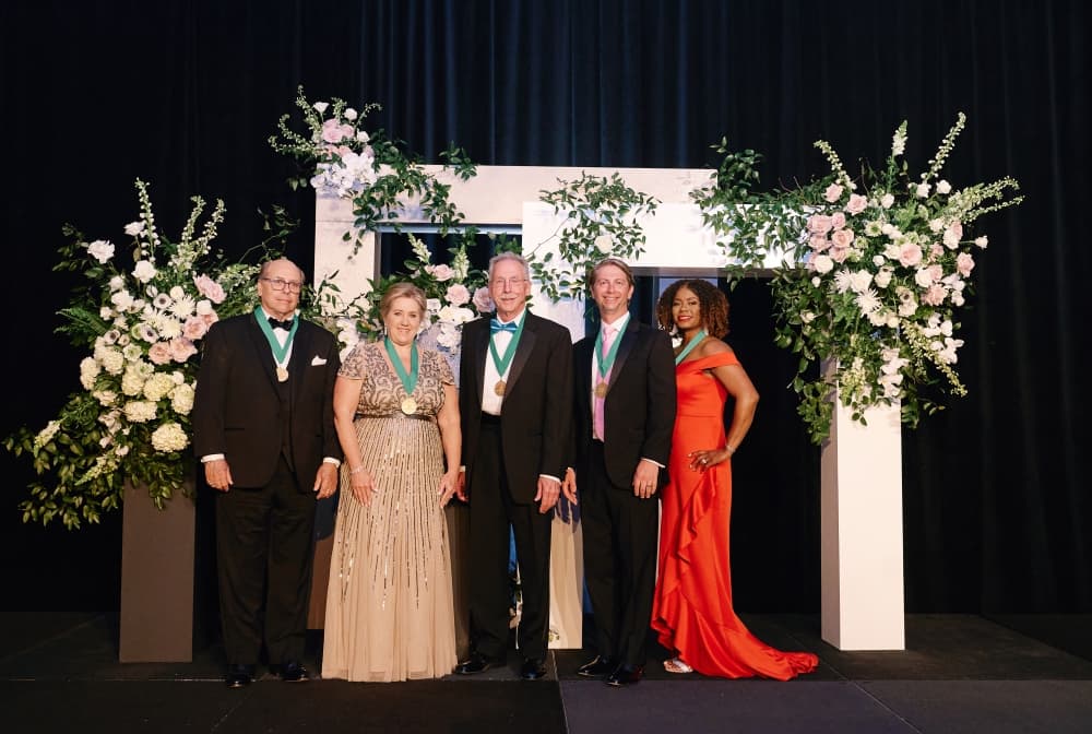 2022 Hometown Heroes winners include, from left, Walt Lisiewski, Paula Klapesky, Tim Welbes, the Canopy Cancer Survivorship Center represented by Justin Kendrick, and Texas Children's Hospital The Woodlands represented by Ketrese White. (Courtesy Interfaith of The Woodlands)