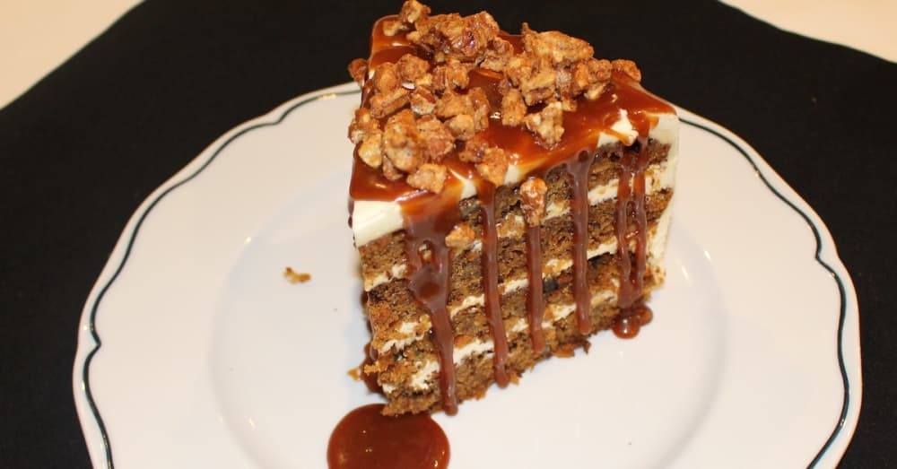 Four-layered carrot cake.
