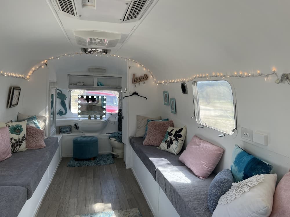 Brides can get ready in the "Lorelei," a 1970's airstream next to the Chapel of Love. (Grace Dickens/Community Impact Newspaper)