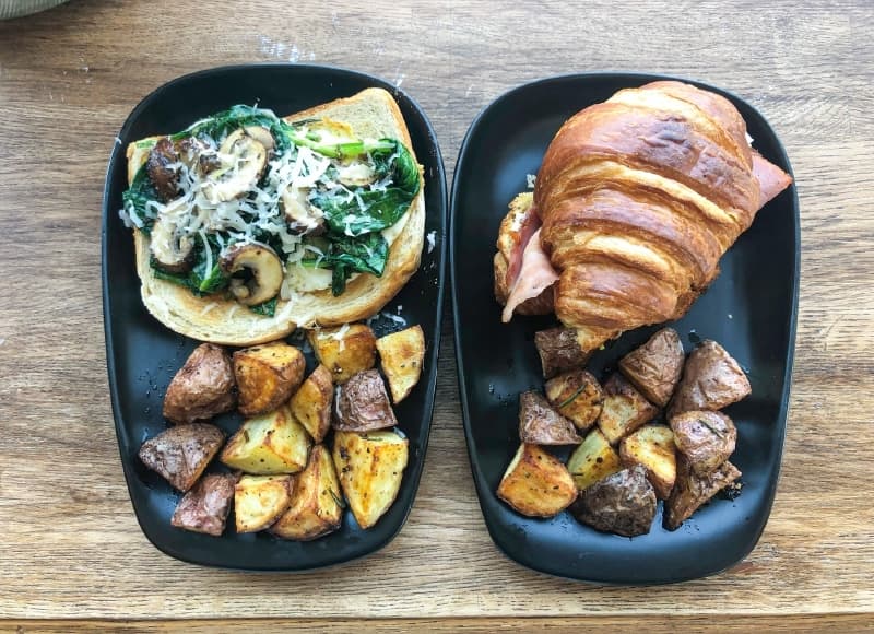 Kahvie Cafe chef Gabe Cortez said the spinach and mushroom on toast and ham and brie croissant sandwich are some of his favorite newly designed recipes. 